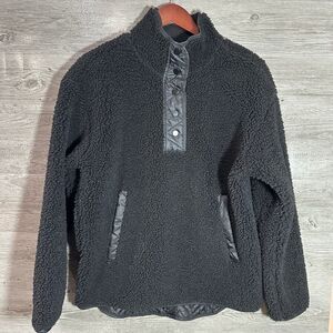 ATHLETA Cozy Sherpa Snap Sweatshirt Size Small Black Puffer Back